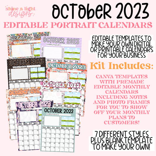 October 2023 Portrait Calendar Templates