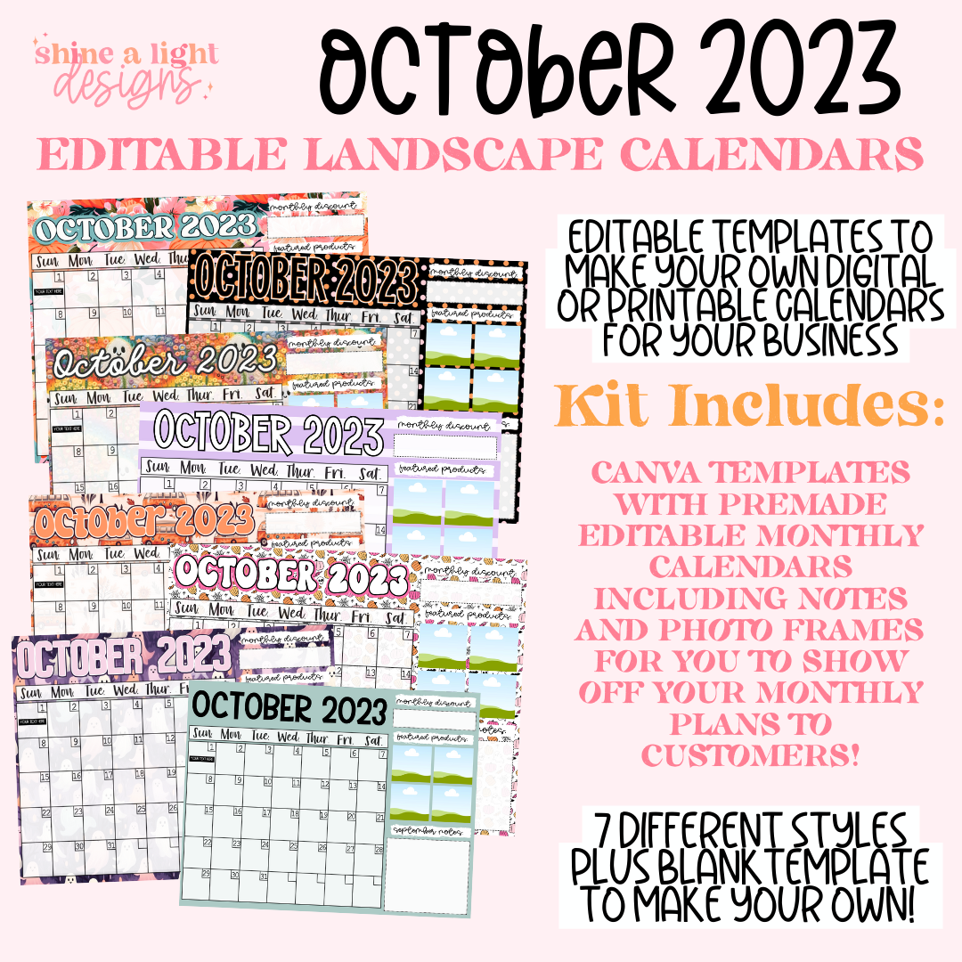 October 2023 Landscape Calendar Templates