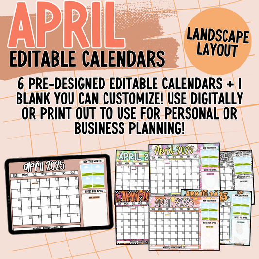 April 2025 Landscape Calendar Templates