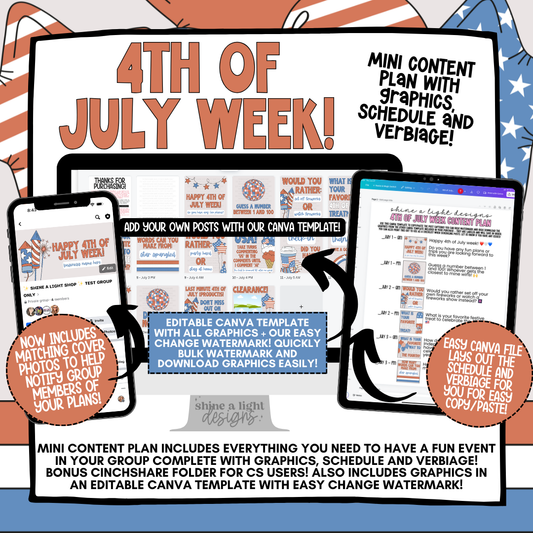 4th of July Week Content Plan - Graphics, Schedule + Verbiage for Any Small Business!