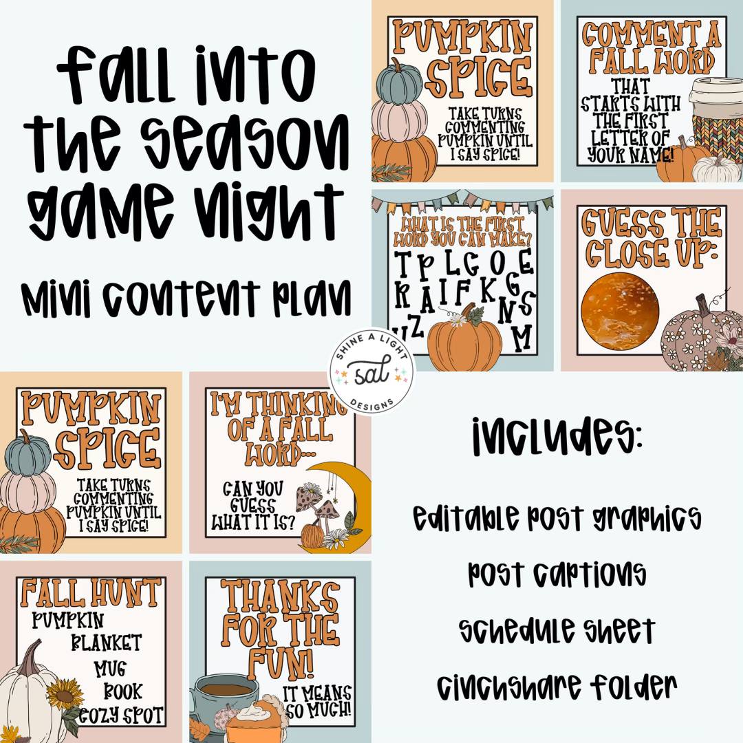 Fall Into The Season Game Night 2025 Content Plan - Graphics, Schedule + Verbiage for Any Small Business!