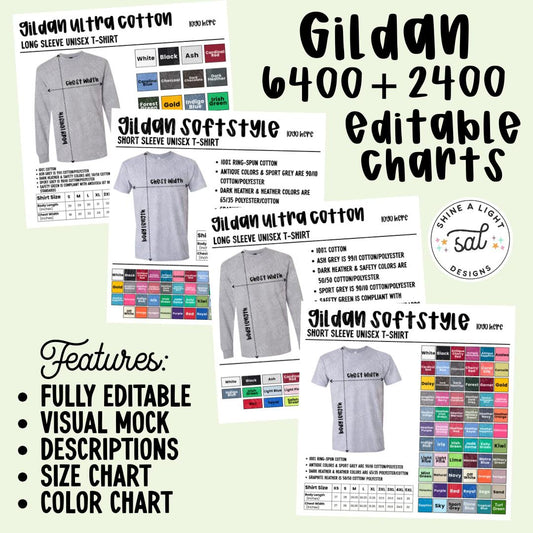 Gildan 6400/2400 Color/Size Chart Templates