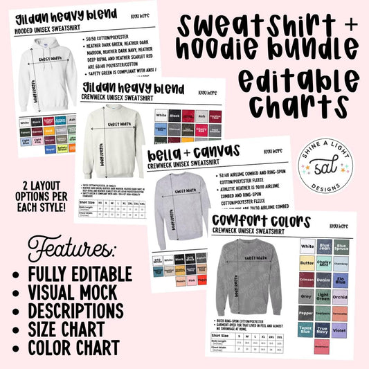 Sweatshirt/Hoodie Bundle Color/Size Chart Templates