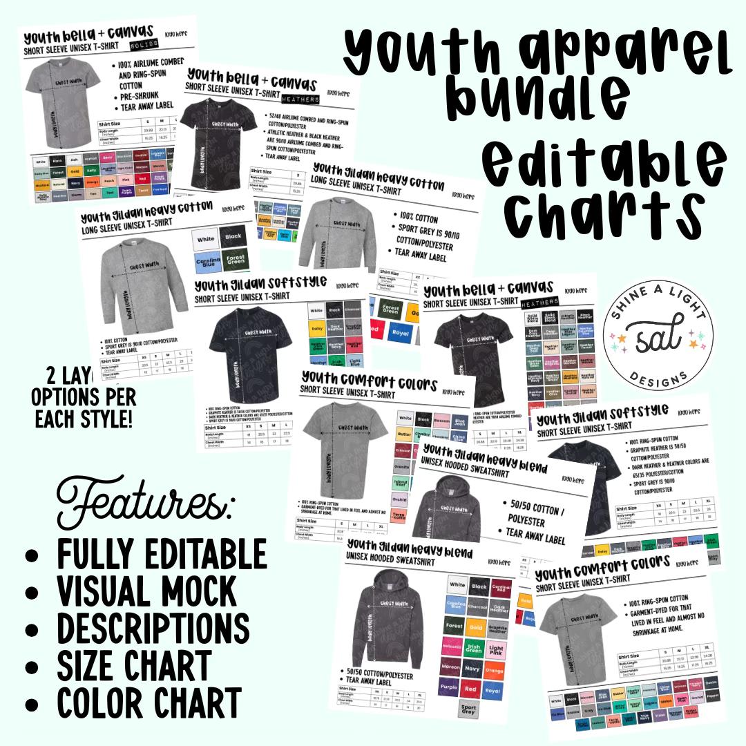 Youth Apparel Bundle Color/Size Chart Templates