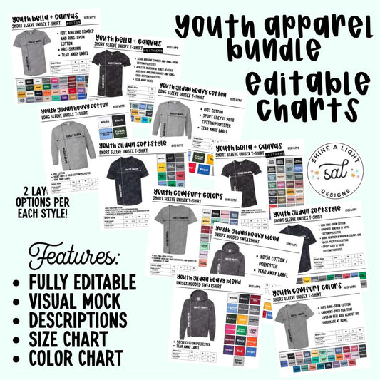 Youth Apparel Bundle Color/Size Chart Templates