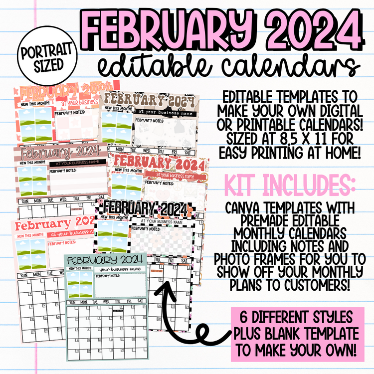 February 2024 Portrait Calendar Templates