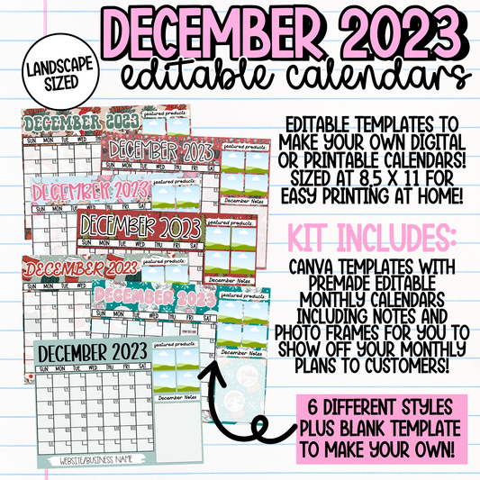 December 2023 Landscape Calendar Templates