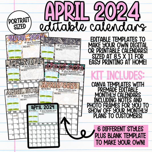 April 2024 Portrait Calendar Templates