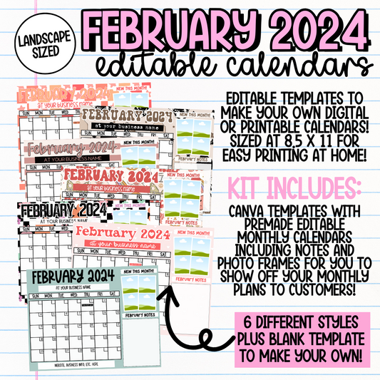 February 2024 Landscape Calendar Templates