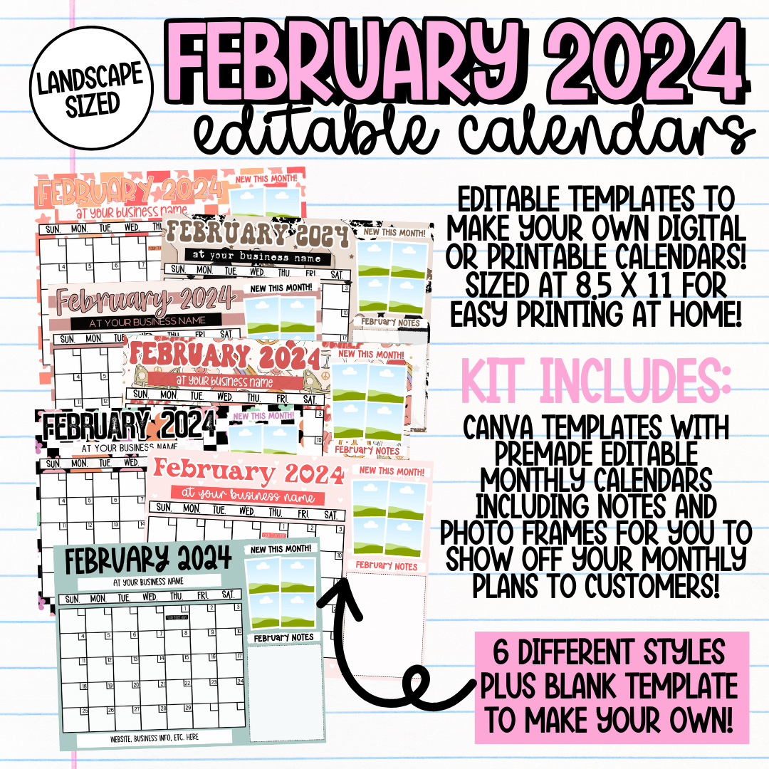 February 2024 Landscape Calendar Templates