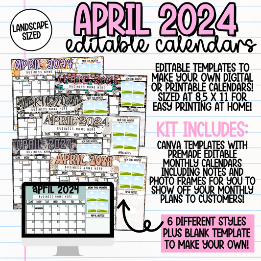 April 2024 Landscape Calendar Templates
