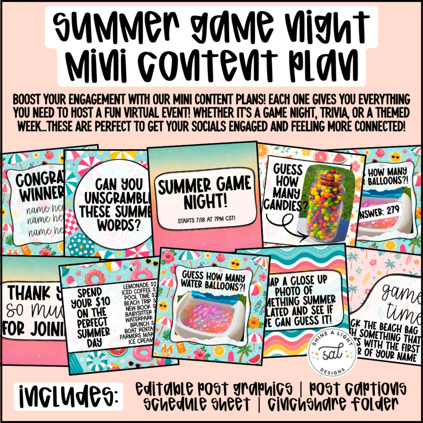 Summer Game Night Mini Content Plan - Graphics, Schedule + Verbiage for Any Small Business!