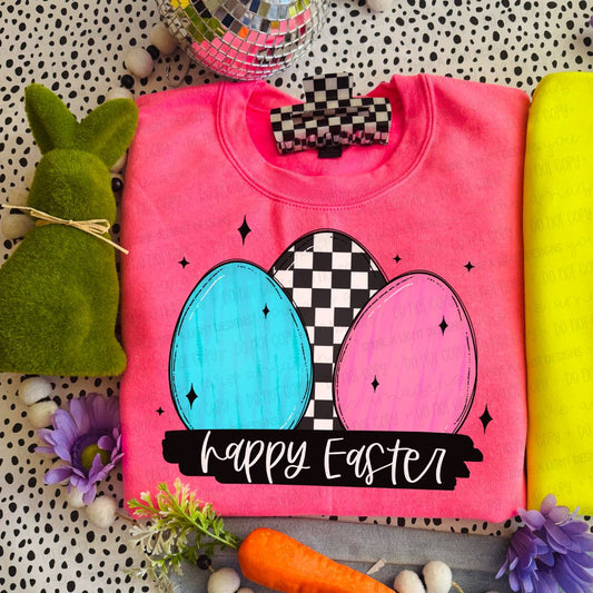 Happy Easter Checkered Eggs PNG Digital Design (Instant Download)