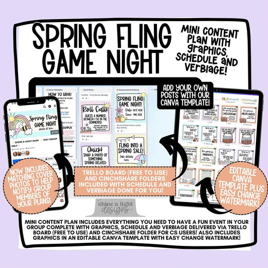 Spring Fling Game Night Content Plan - Graphics, Schedule + Verbiage for Any Small Business!