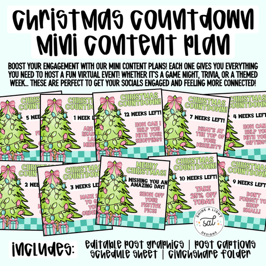 Christmas Countdown 2025 Content Plan - Graphics, Schedule + Verbiage for Any Small Business!