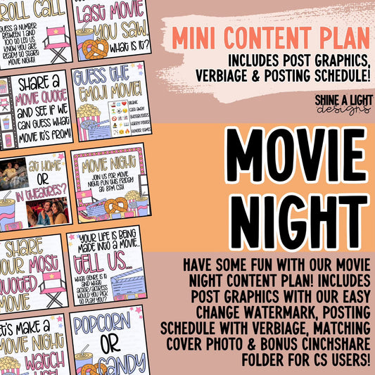 2025 Movie Night Night Content Plan - Graphics, Schedule + Verbiage for Any Small Business!