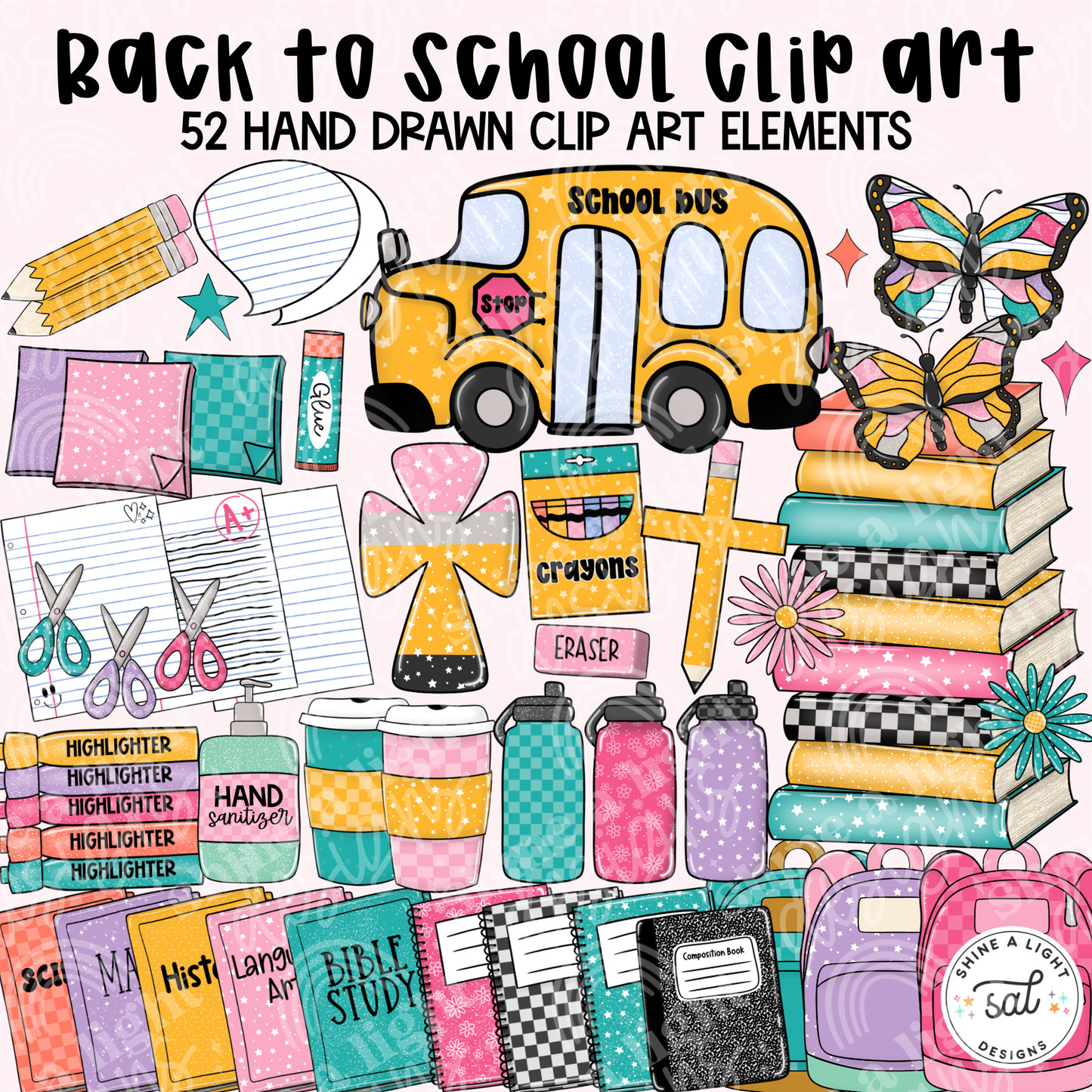 Back To School Clip Art Bundle | 52 Elements | Hand Drawn Clip Art