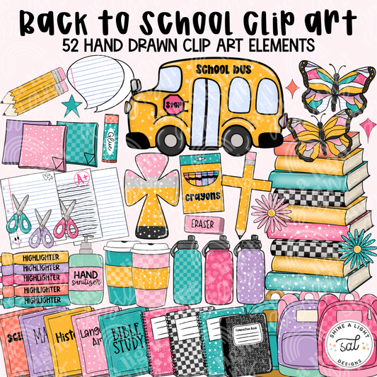 Back To School Clip Art Bundle | 52 Elements | Hand Drawn Clip Art