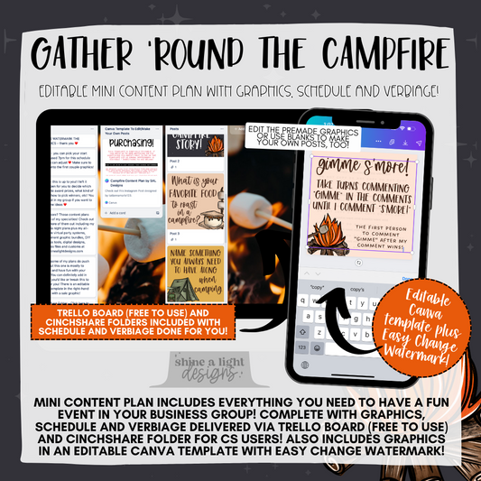 Gather 'Round The Campfire Mini Content Plan - Graphics, Schedule + Verbiage for Any Small Business!