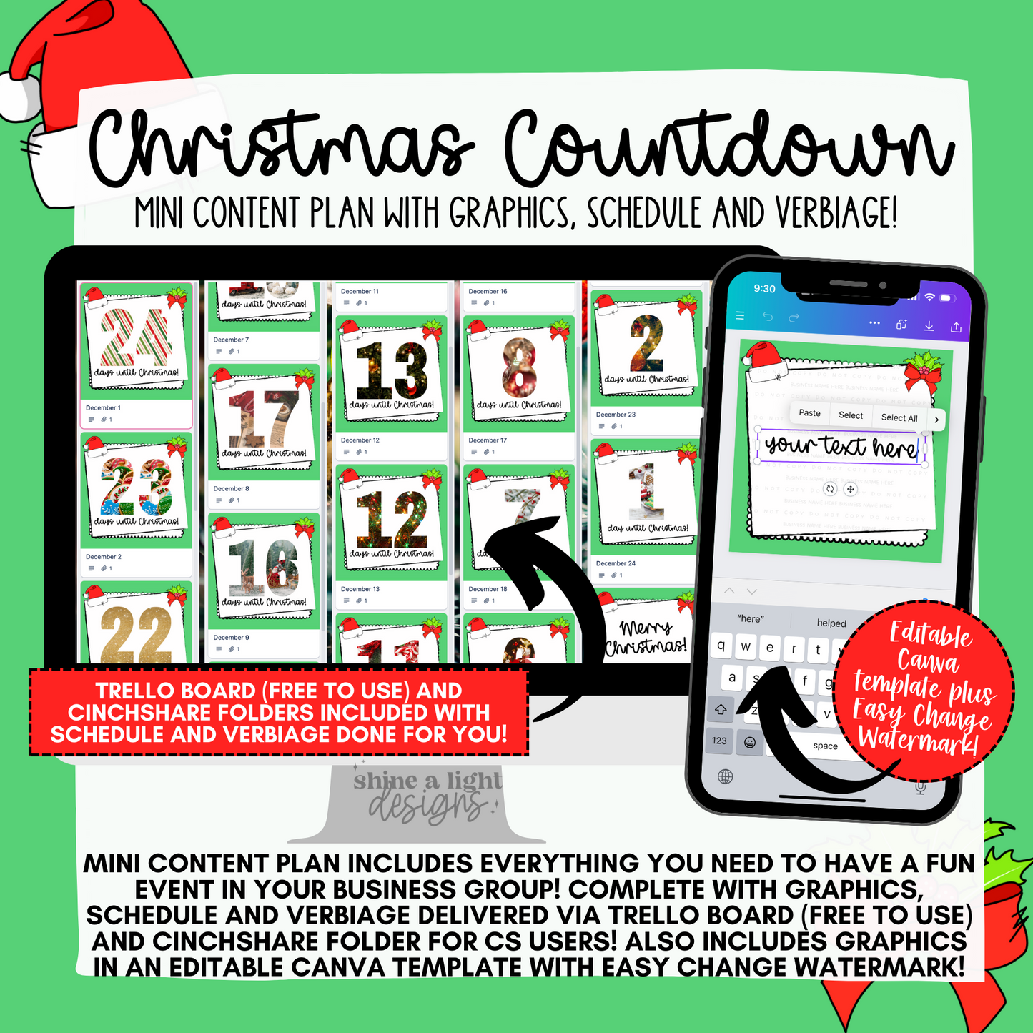 Christmas Countdown Mini Content Plan - Graphics, Schedule + Verbiage for Any Small Business!