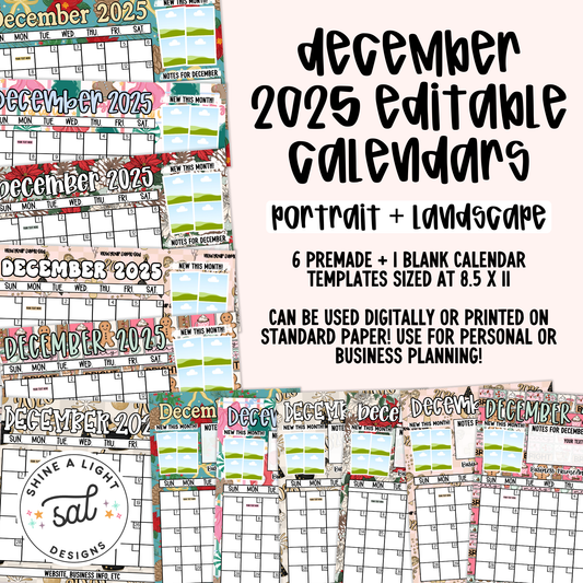 December 2025 Editable Calendars