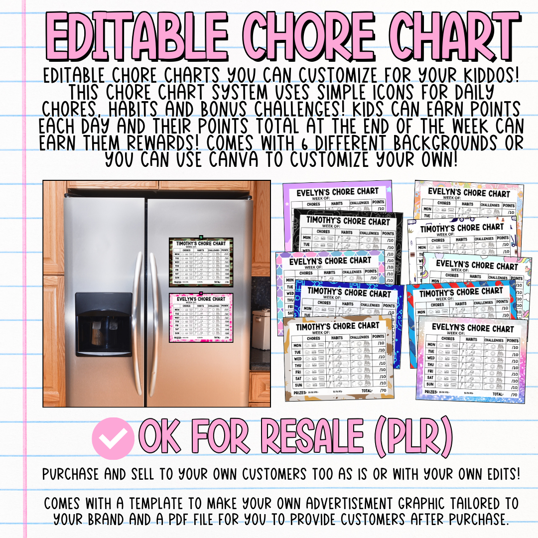 Editable Chore Chart (OK for Resale!) – Shine A Light Graphic Design