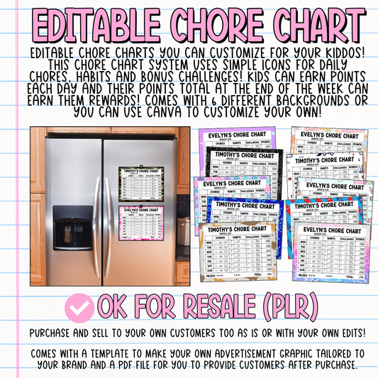 Editable Chore Chart (OK for Resale!)