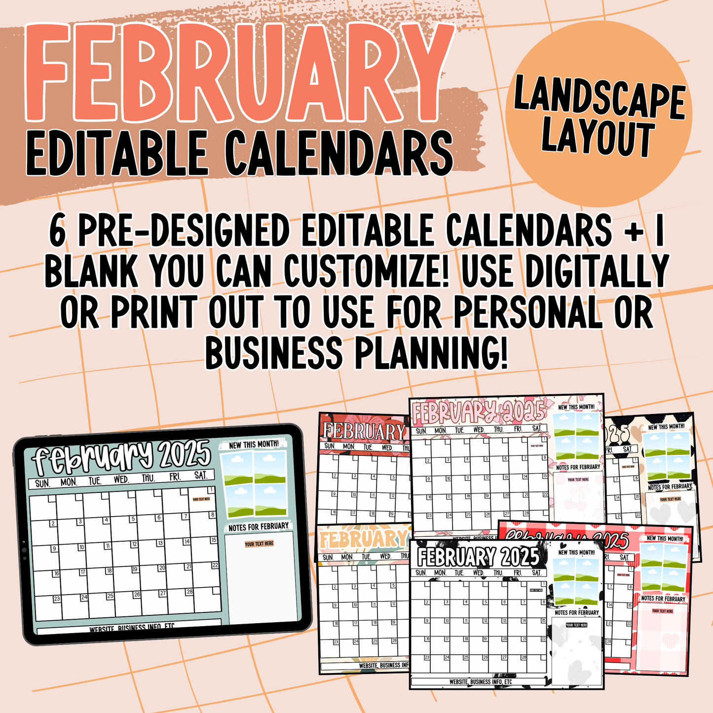 February 2025 Landscape Calendar Templates