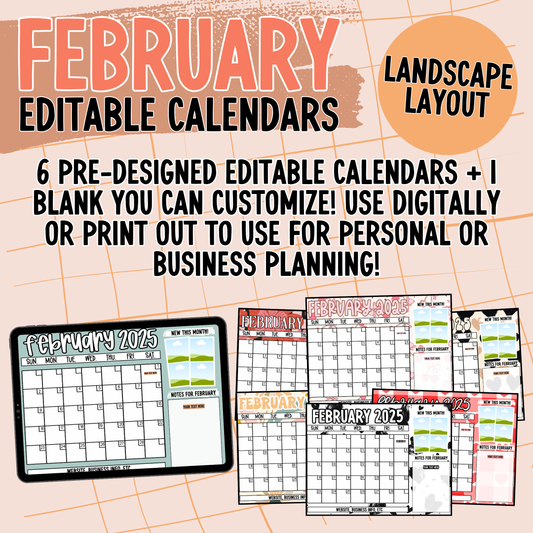 February 2025 Landscape Calendar Templates