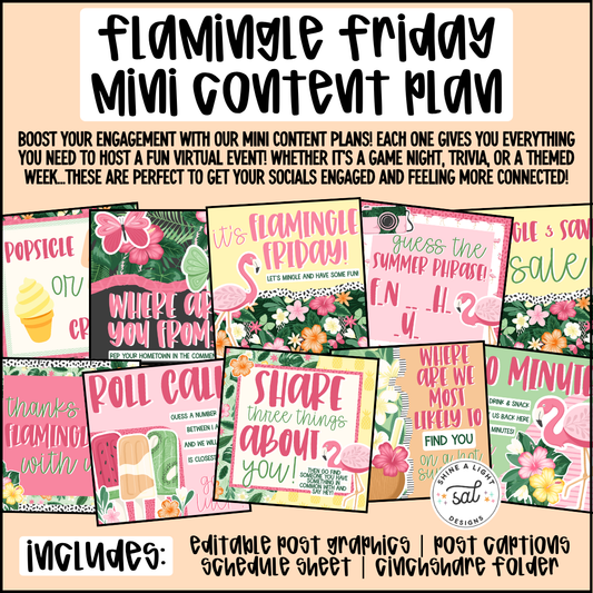 Flamingle Friday Mini Content Plan - Graphics, Schedule + Verbiage for Any Small Business!