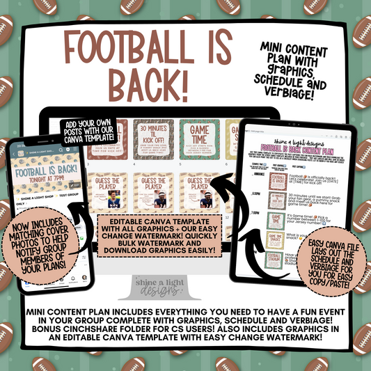 Football is Back Content Plan - Graphics, Schedule + Verbiage for Any Small Business!