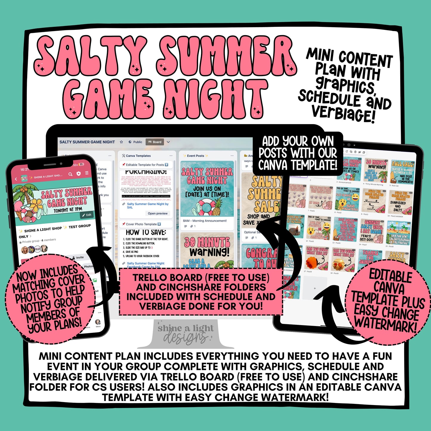 Salty Summer Game Night Content Plan - Graphics, Schedule + Verbiage for Any Small Business!