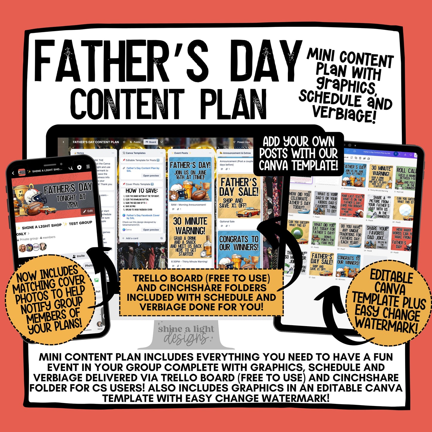 FATHER'S DAY Content Plan 2024 - Graphics, Schedule + Verbiage for Any Small Business!