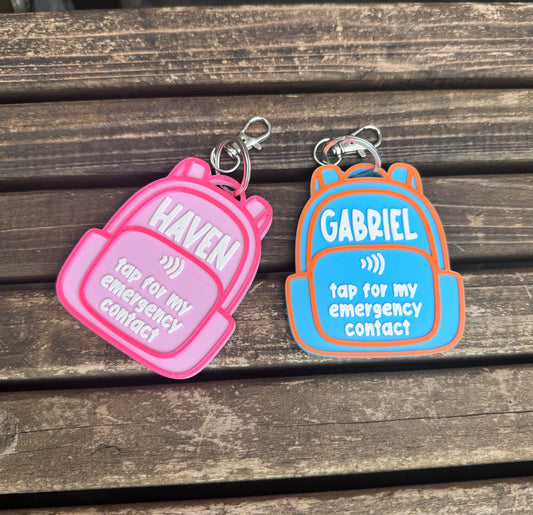 Personalized NFC Emergency Contact Keychain for Kids | Custom Backpack Tag | Smart Safety Keychain | 3D Printed | Wholesale OK