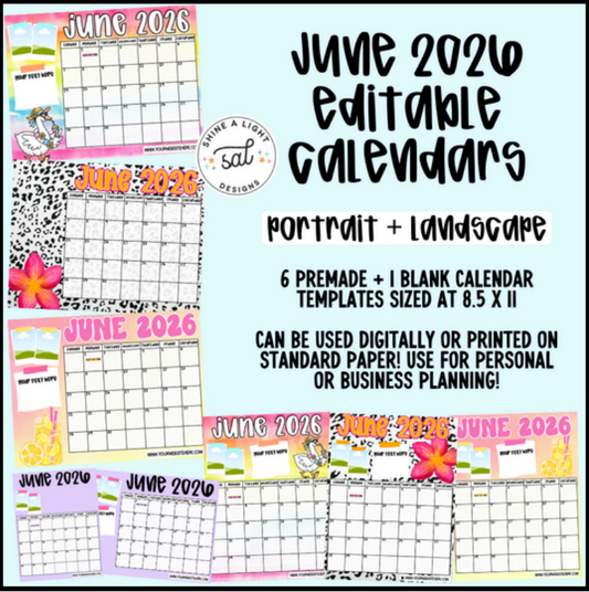 June 2026 Editable Calendars