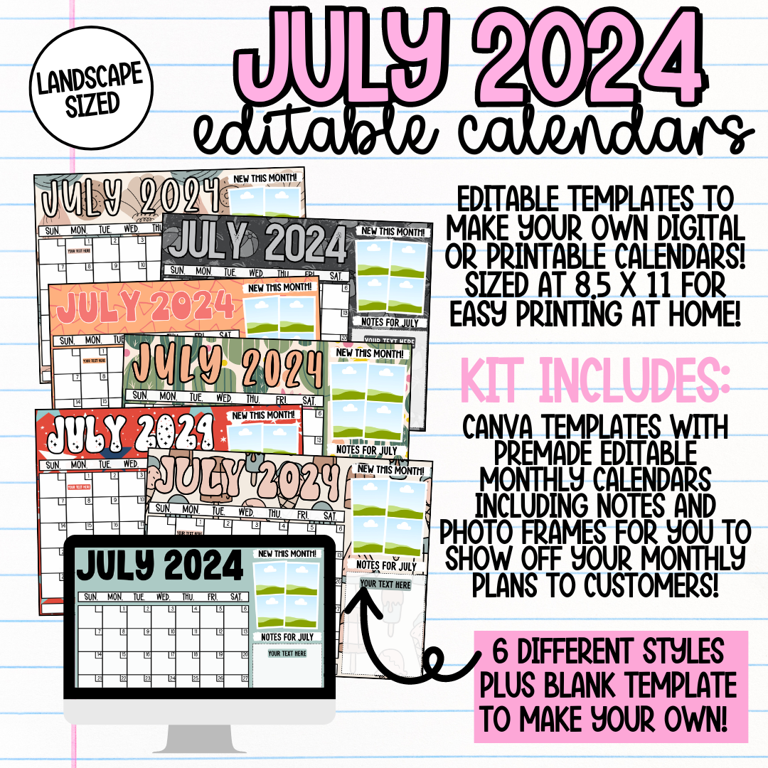 July 2024 Landscape Calendar Templates