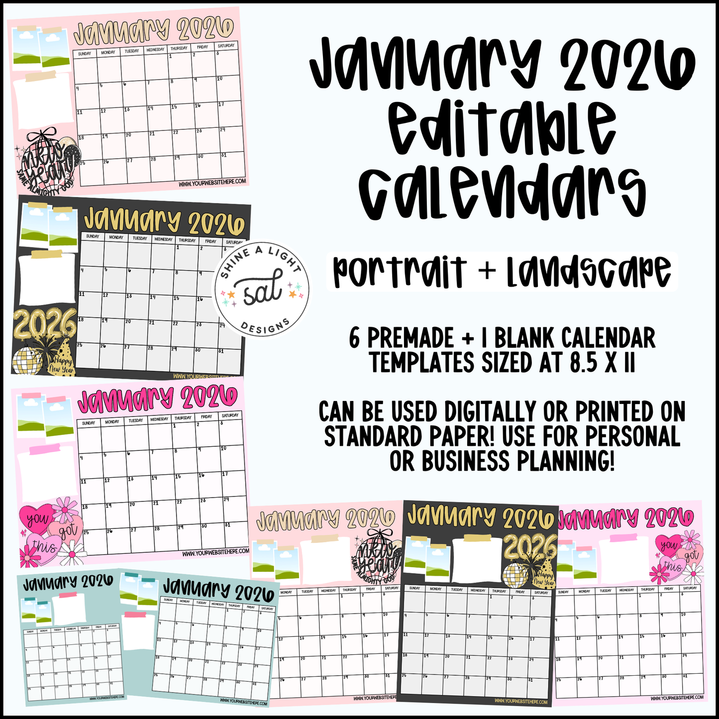 January 2026 Calendars | Editable Template for Digital or Printed Use!