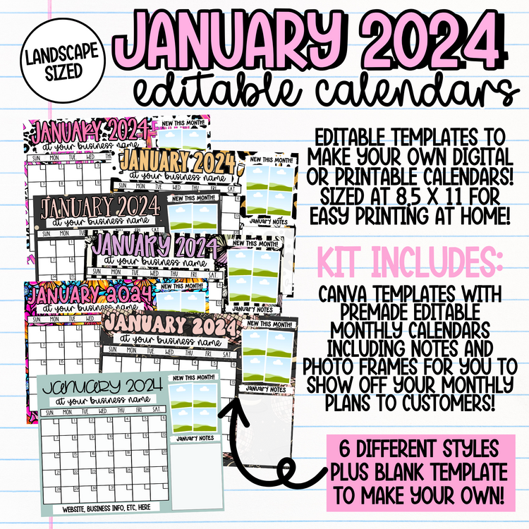 January 2024 Landscape Calendar Templates