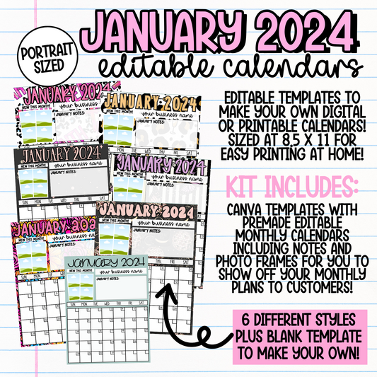 January 2024 Portrait Calendar Templates