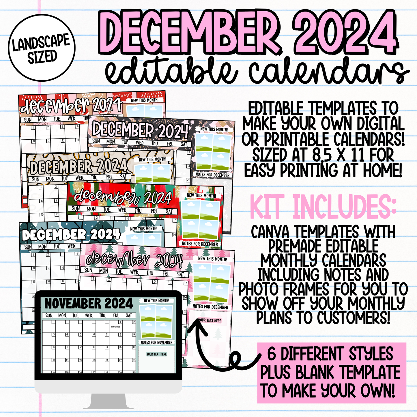 December 2024 Landscape Calendar Templates