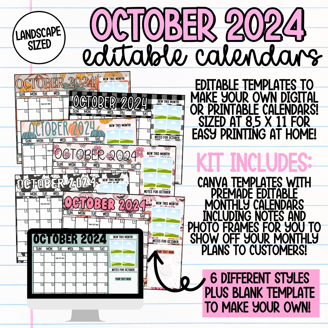 October Landscape Calendar Templates