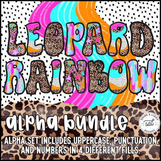 Leopard Rainbow 4-in-1 Alpha | PNG Alpha Set | 4 Different Fills | Uppercase, Numbers + Punctuation