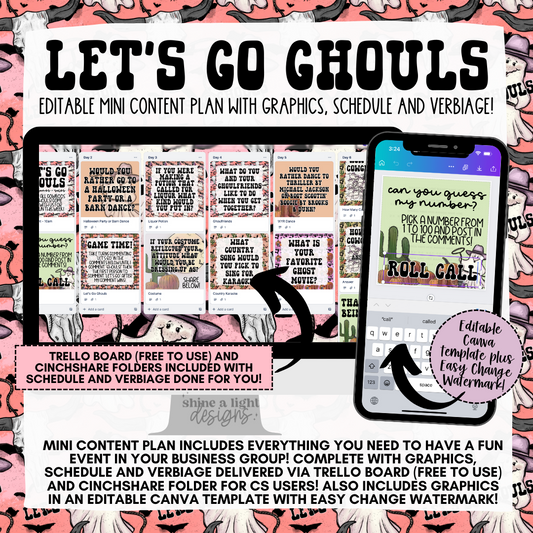 Let's Go Ghouls Mini Content Plan - Graphics, Schedule + Verbiage for Any Small Business!