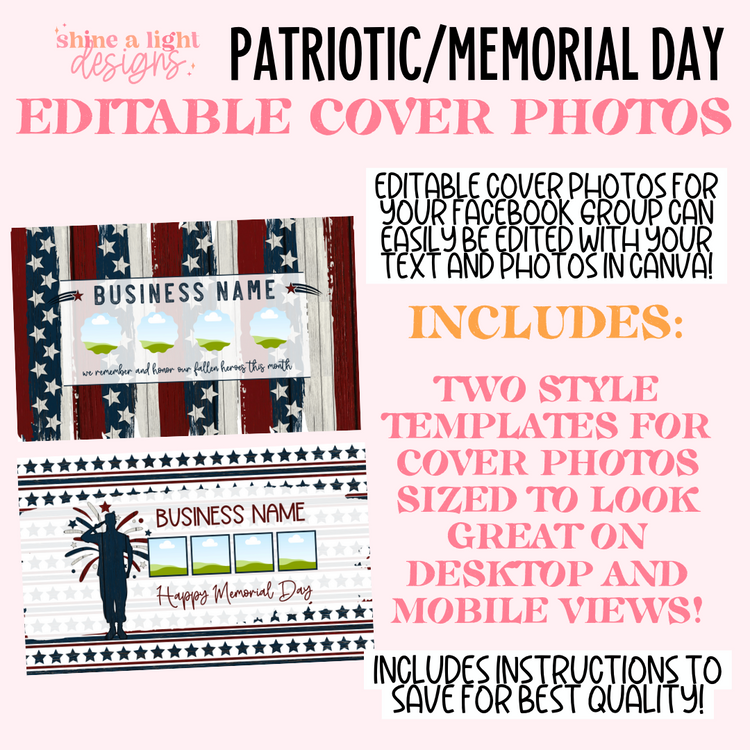 Editable Patriotic/Memorial Day Cover Photos (2 Styles)