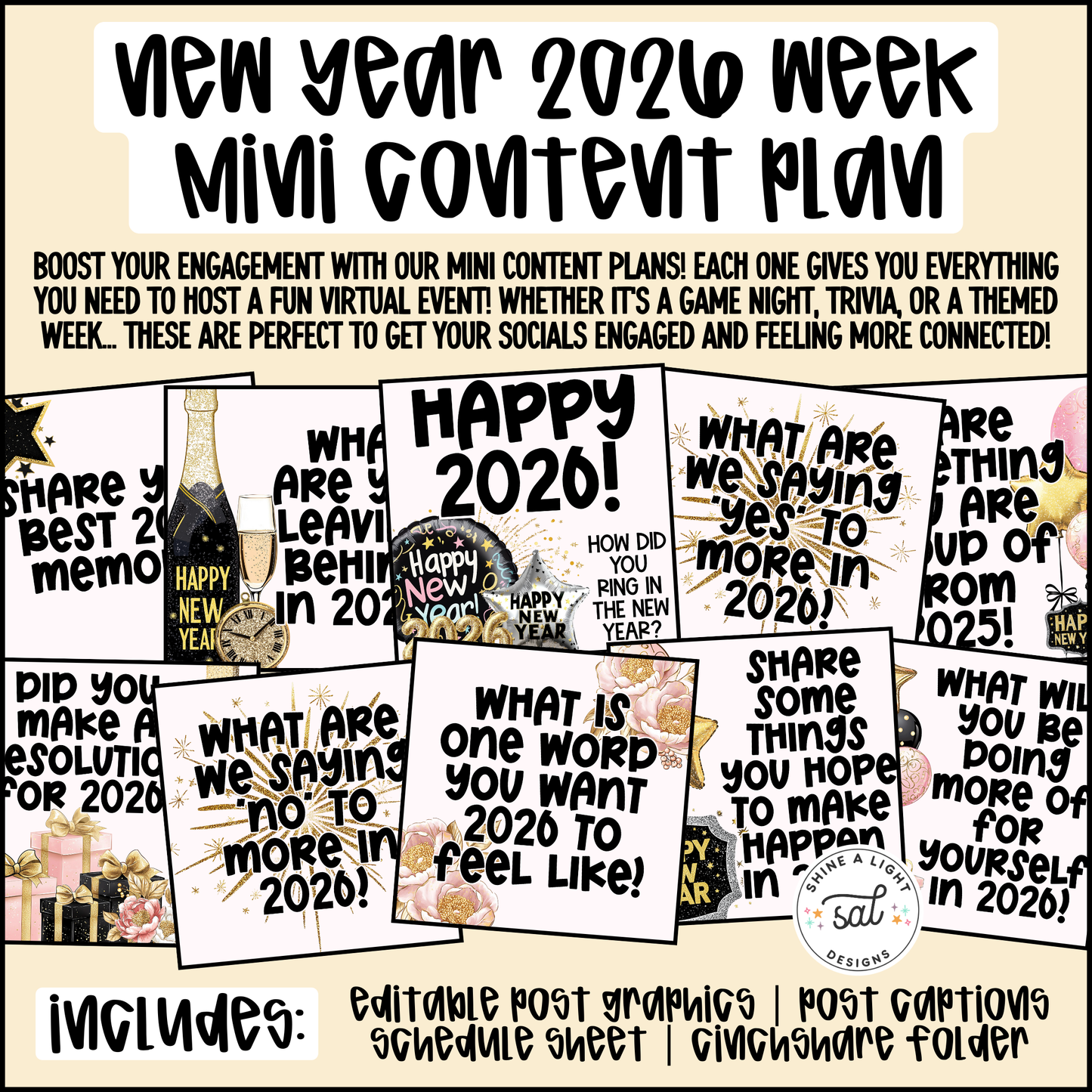 New Year 2026 Week Mini Content Plan - Graphics, Schedule + Verbiage for Any Small Business! (Copy)