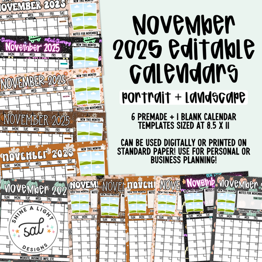 November 2025 Editable Calendars
