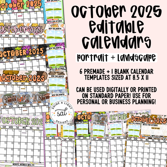 October 2025 Editable Calendars