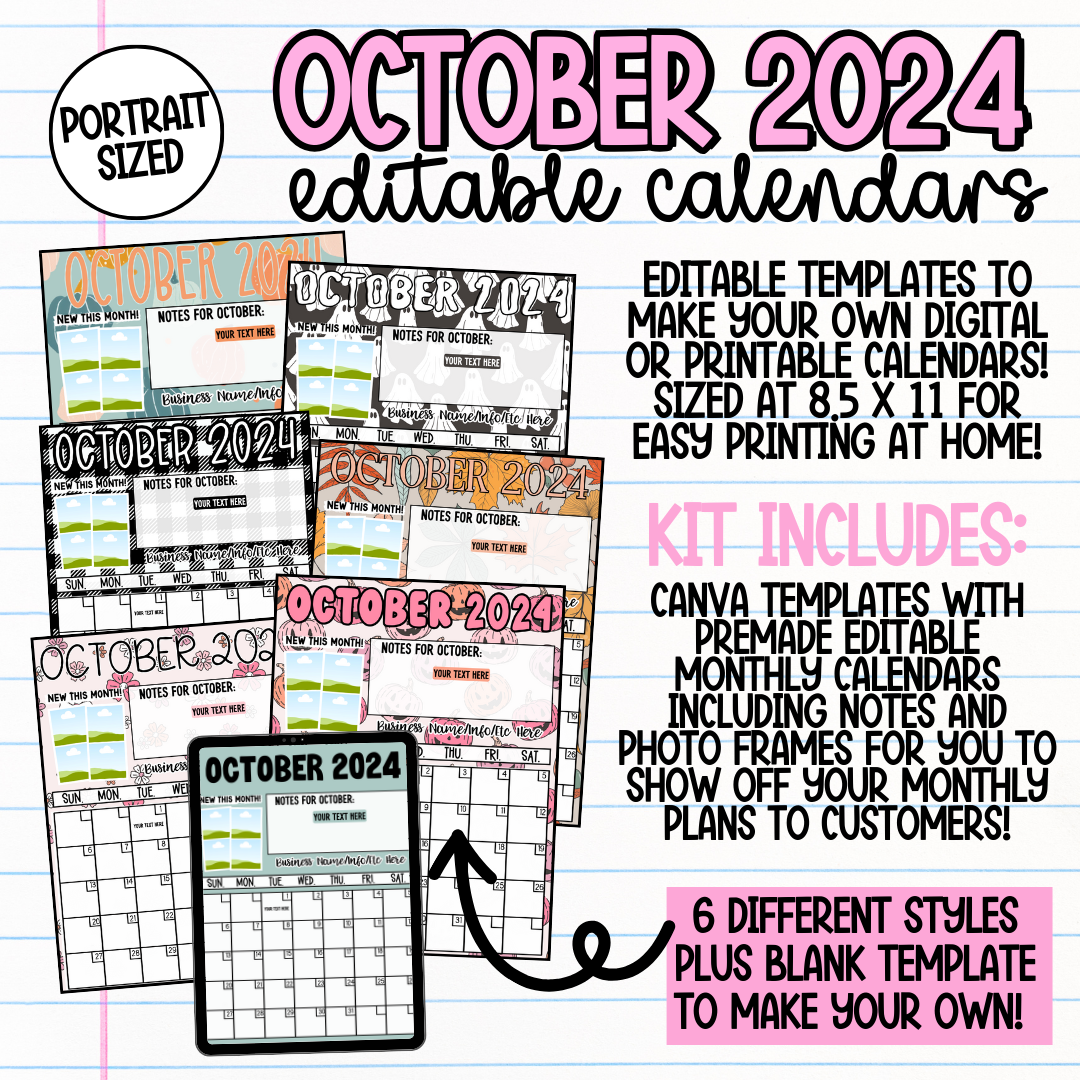 October Portrait Calendar Templates