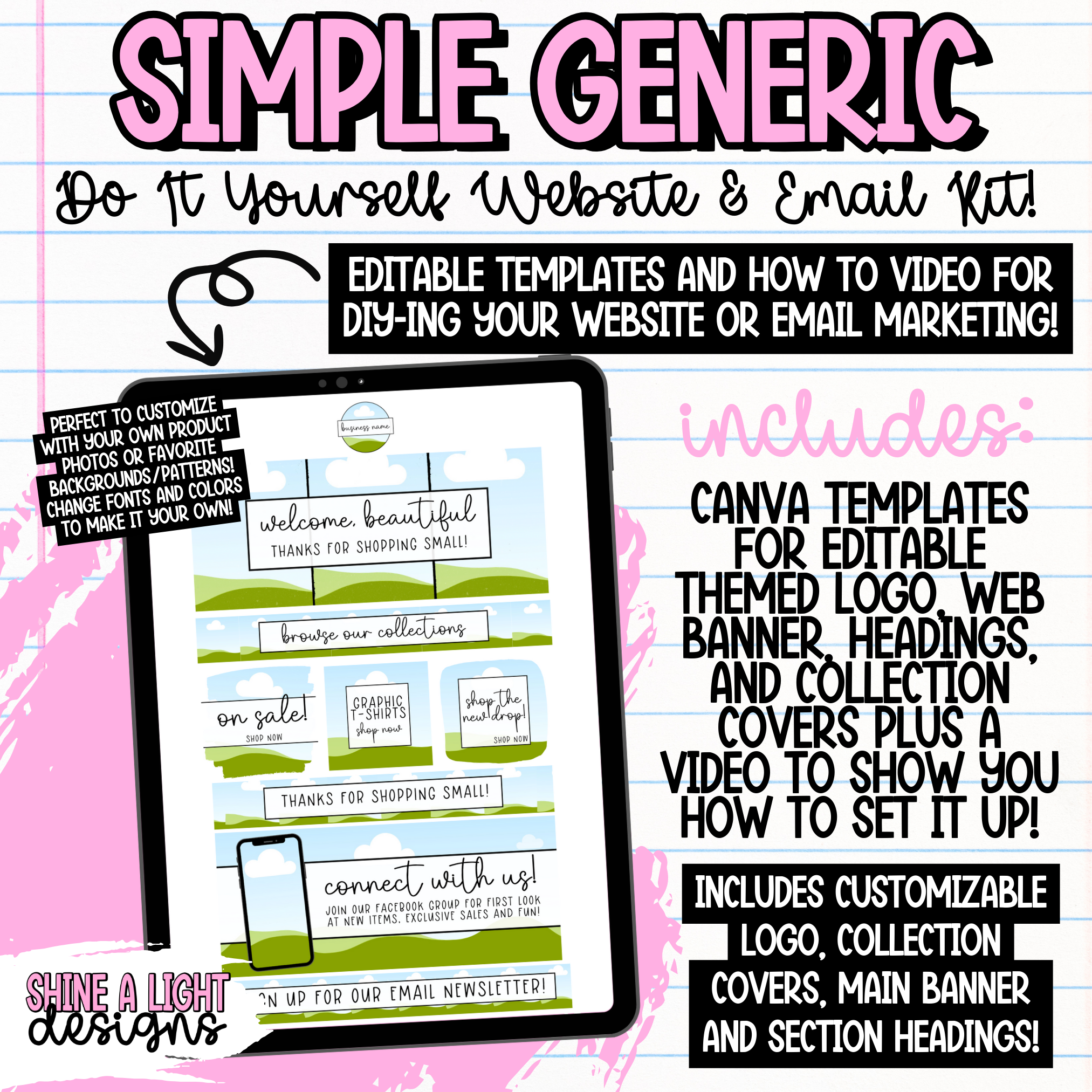 general email graphic templates - tonic site shop... Simple Generic DIY Website + Email Kit – Shine A Light Graphic Design
