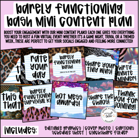Barely Functioning Mini Content Plan - Graphics, Schedule + Verbiage for Any Small Business!